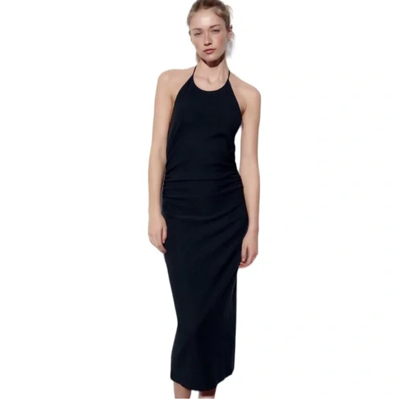 ZARA Pleated Halter Midi Dress - Picture 6 of 12